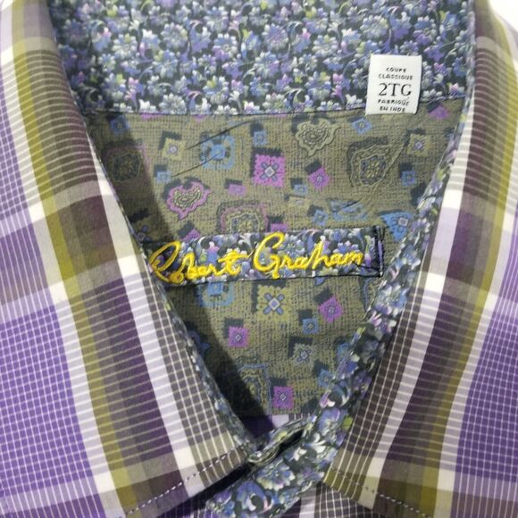 Robert Graham Shirt Mens 2XL XXL Button Down Purple Gray Short Sleeve Casual - Picture 4 of 12